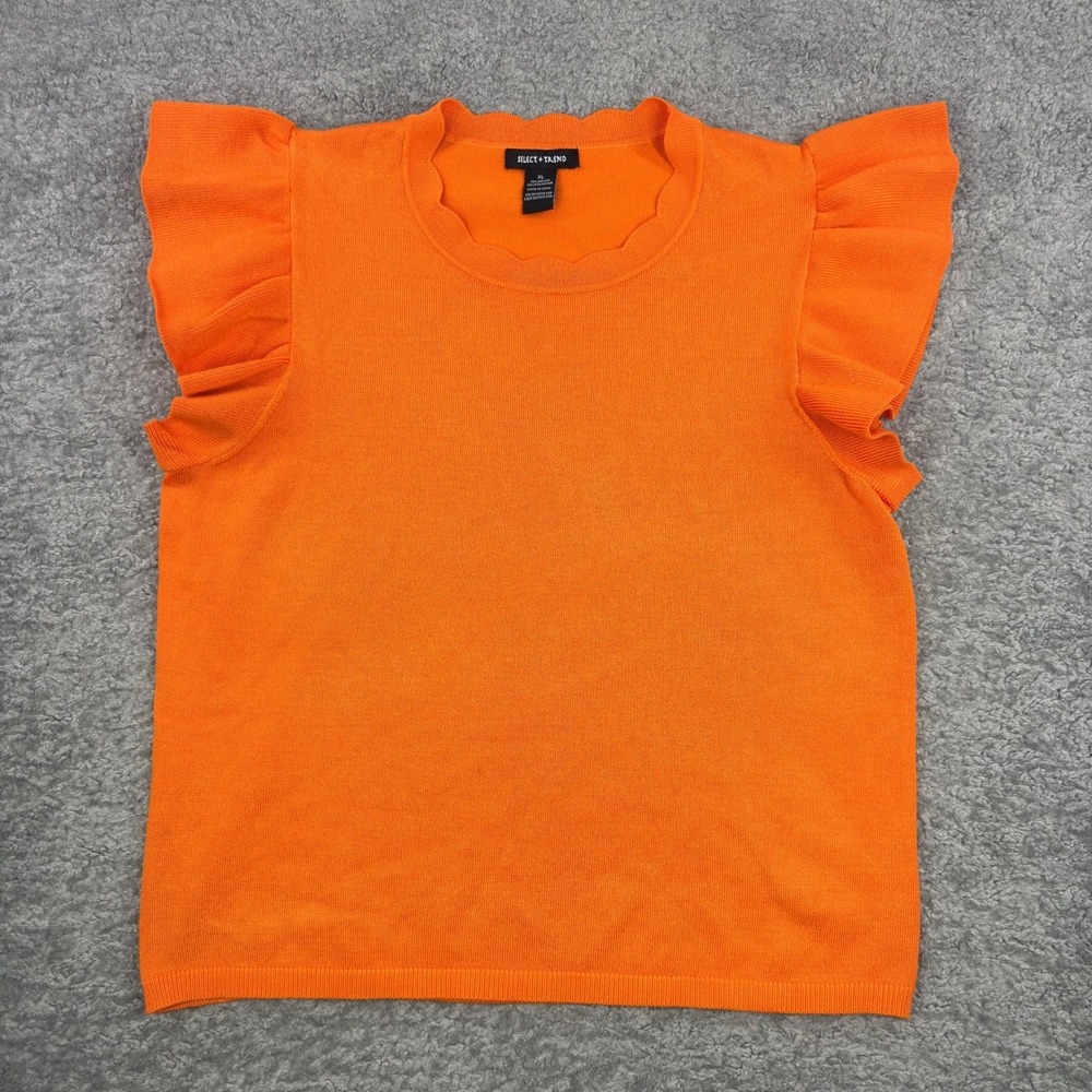 SELECT + TREND Juniors Baby Doll Knit Top Ruffle Sleeve Orange‎ XL
